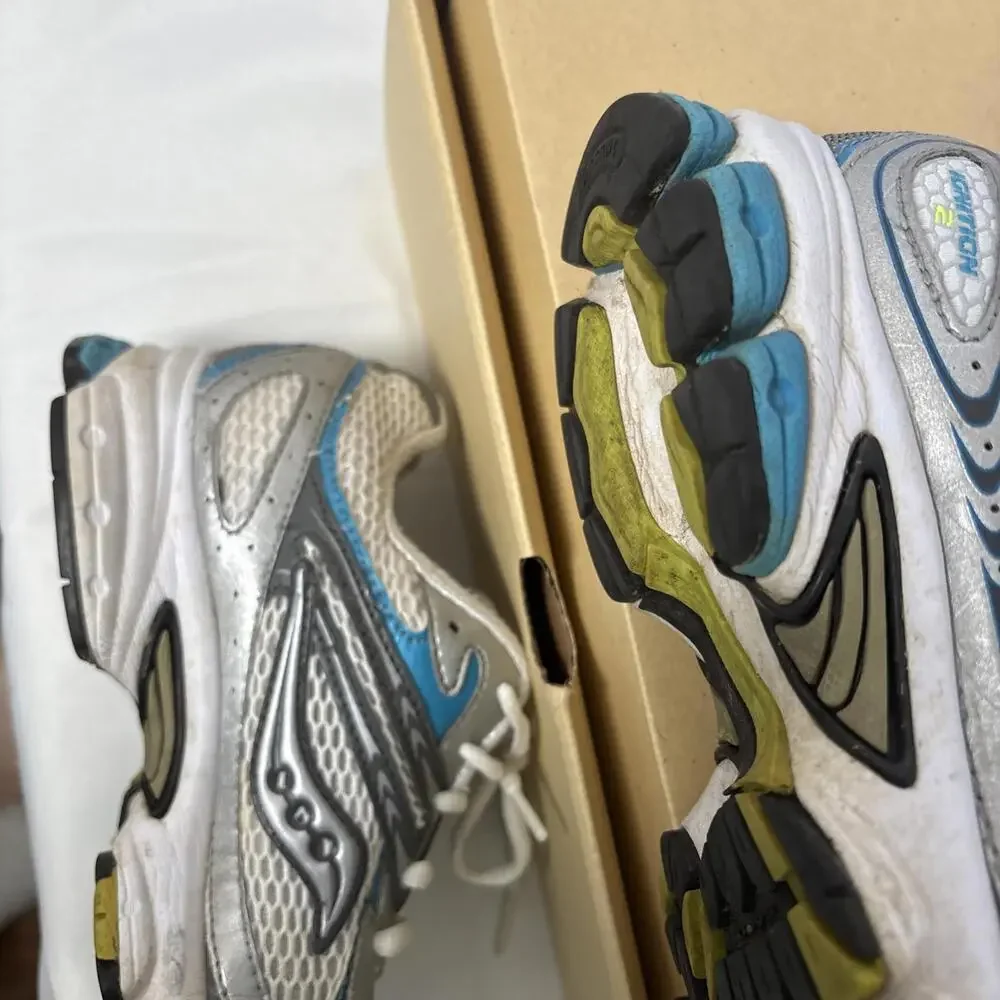 Saucony Ignition 2 Womens 7.5 Running Shoes Blue Silver Athletic Sneaker‎